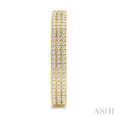1/2 ctw Triple Row Pave Set Round Cut Diamond Fashion Hoop Earring in 14K Yellow Gold
